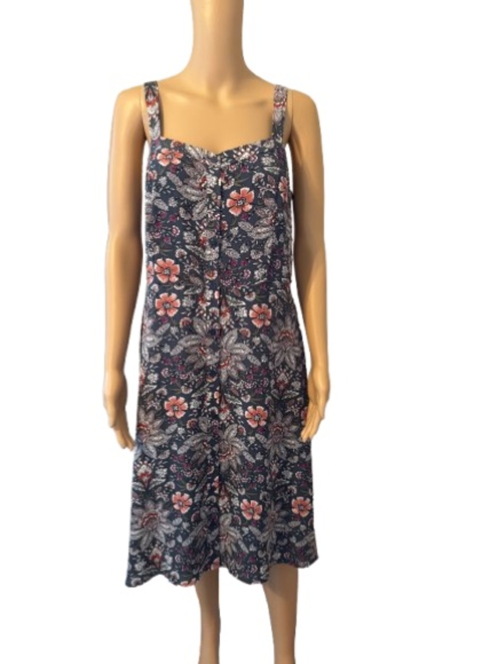 Loft Floral Button-Front Midi Spaghetti Strap Sundress Size 10